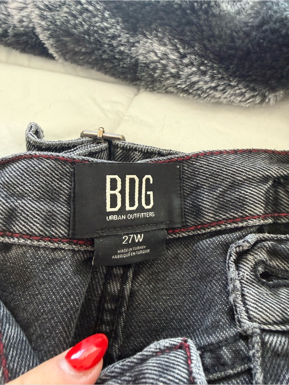 BDG High-Rise Women's Gray Wash Jeans with Red Stitching